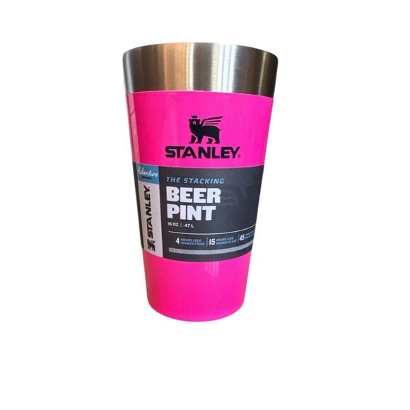 Stanley The Neon Pink Adventure Stacking Beer Pint 16oz Stainless Steel NEW - Picture 1 of 3